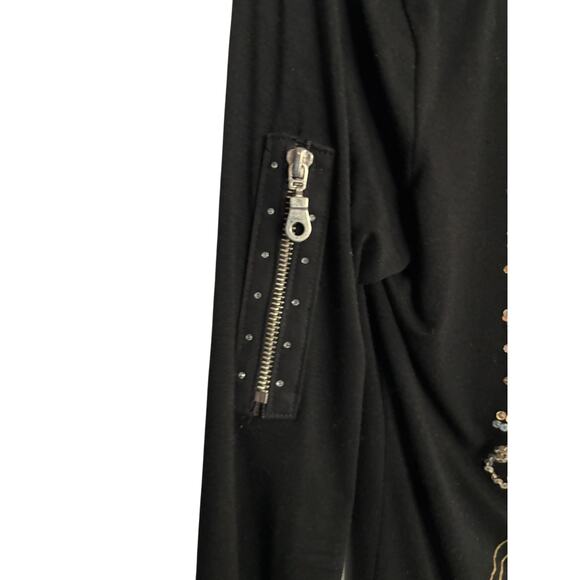 Cache Black Embellished Long Sleeve Tee T Shirt Top SHOPPING Sequins Stretch M - Picture 5 of 8